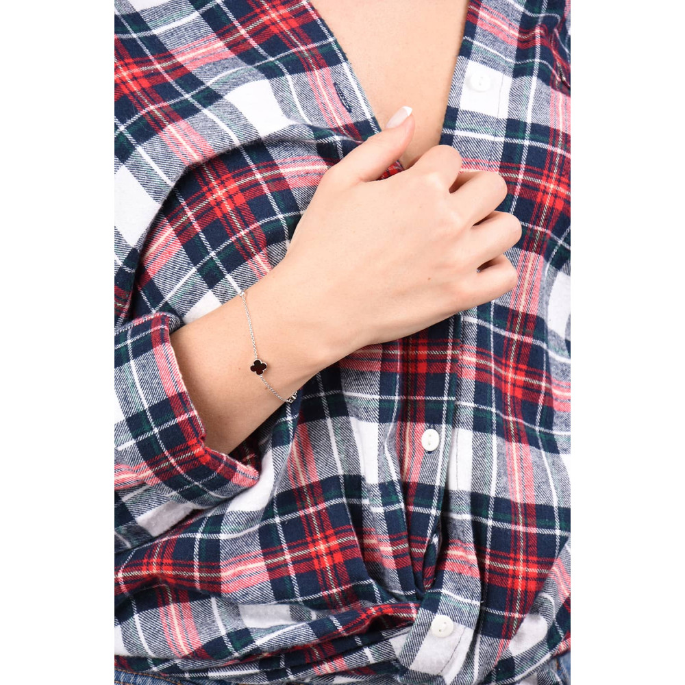 Срібний браслет Конюшина з червоним агатом (2097.4) - 2