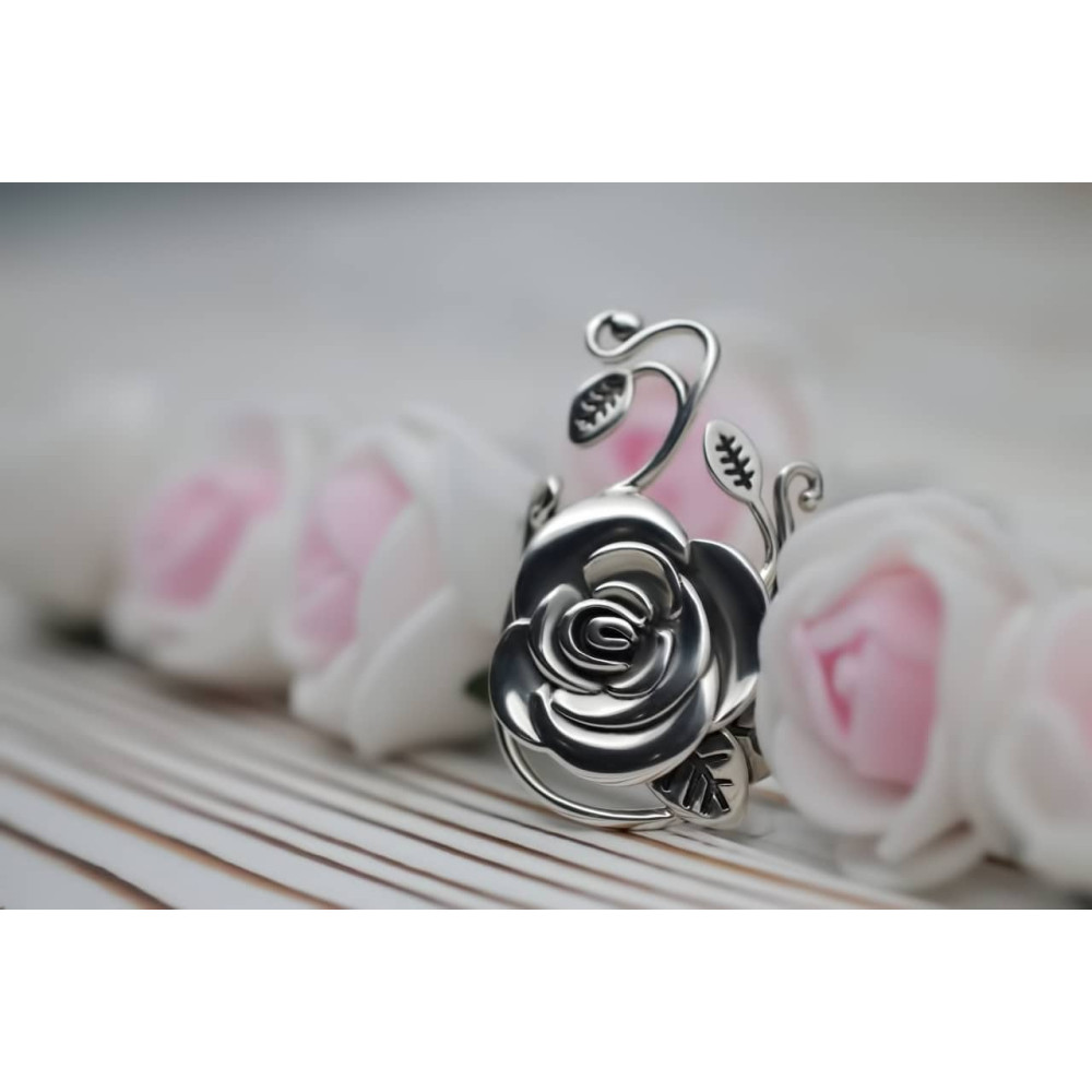 Срібна каблучка Троянда (3862) - 7