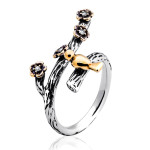 Срібна каблучка Пташка на гілці з позолотою (3873) - комплект