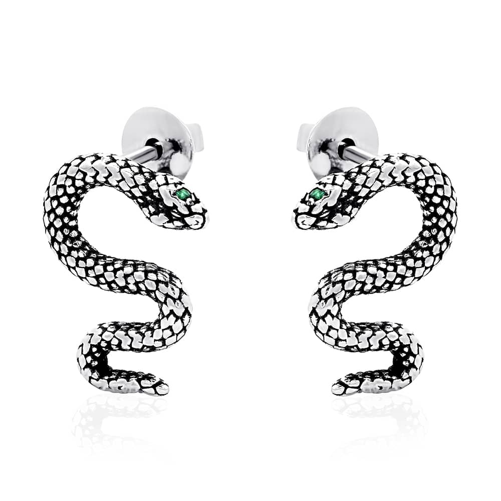 Срібні сережки-гвоздики Змія (40019) - 1