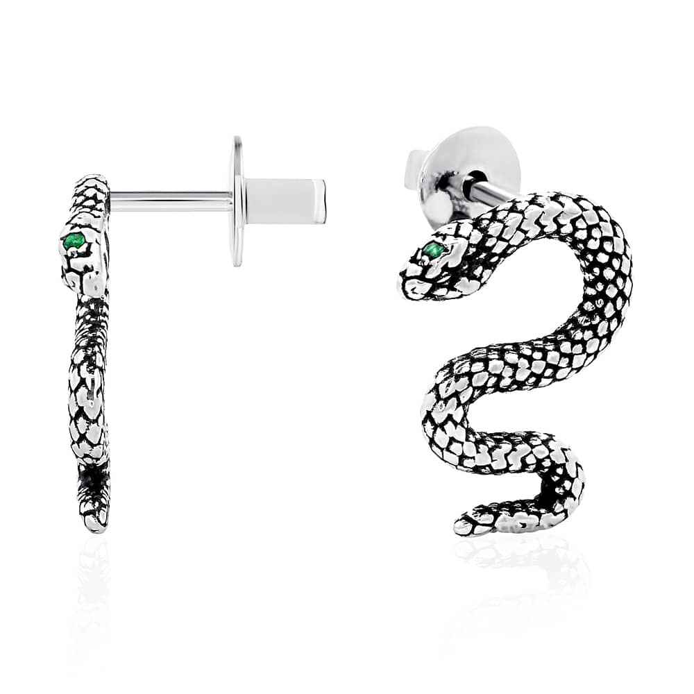 Срібні сережки-гвоздики Змія (40019) - 5