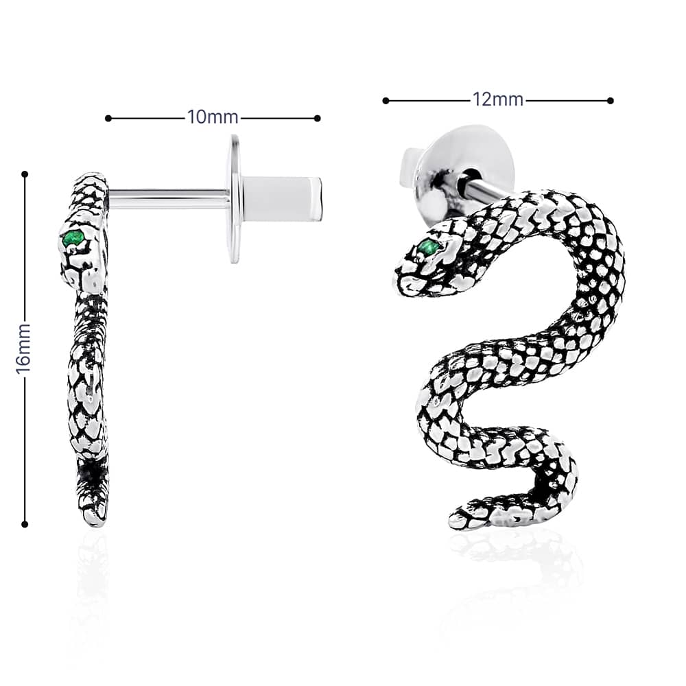 Срібні сережки-гвоздики Змія (40019) - 6