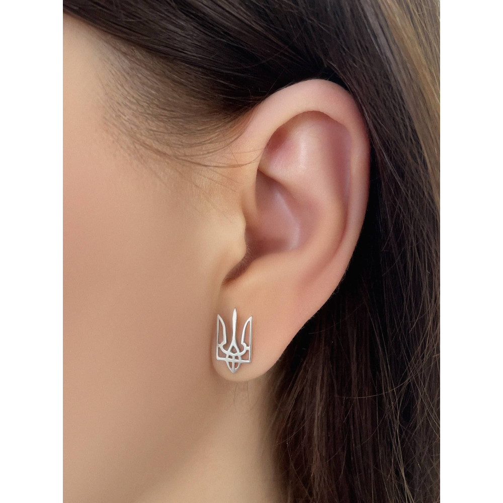 Срібна сережка-гвоздик та сережка Тризуб (40024.1) - 4