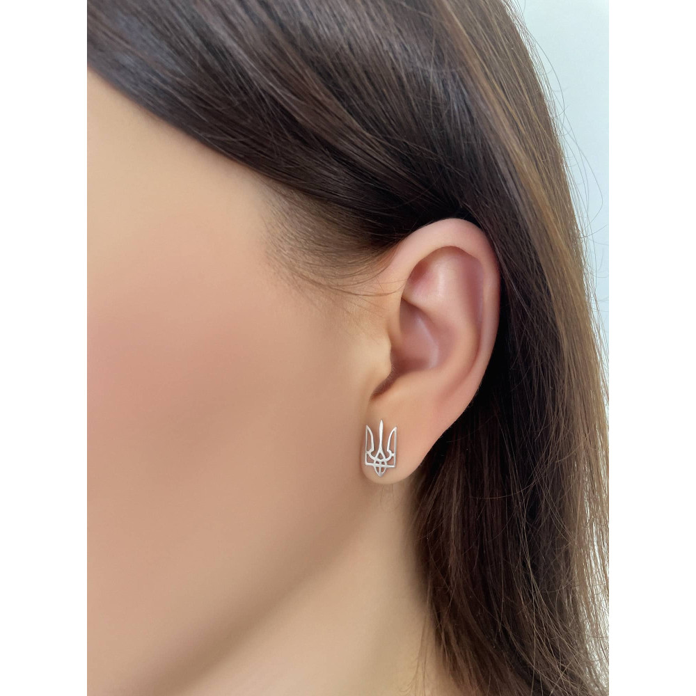 Срібна сережка-гвоздик та сережка Тризуб (40024.1) - 3