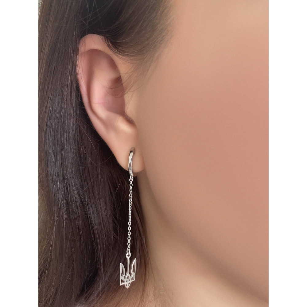 Срібна сережка-гвоздик та сережка Тризуб (40024.1) - 1