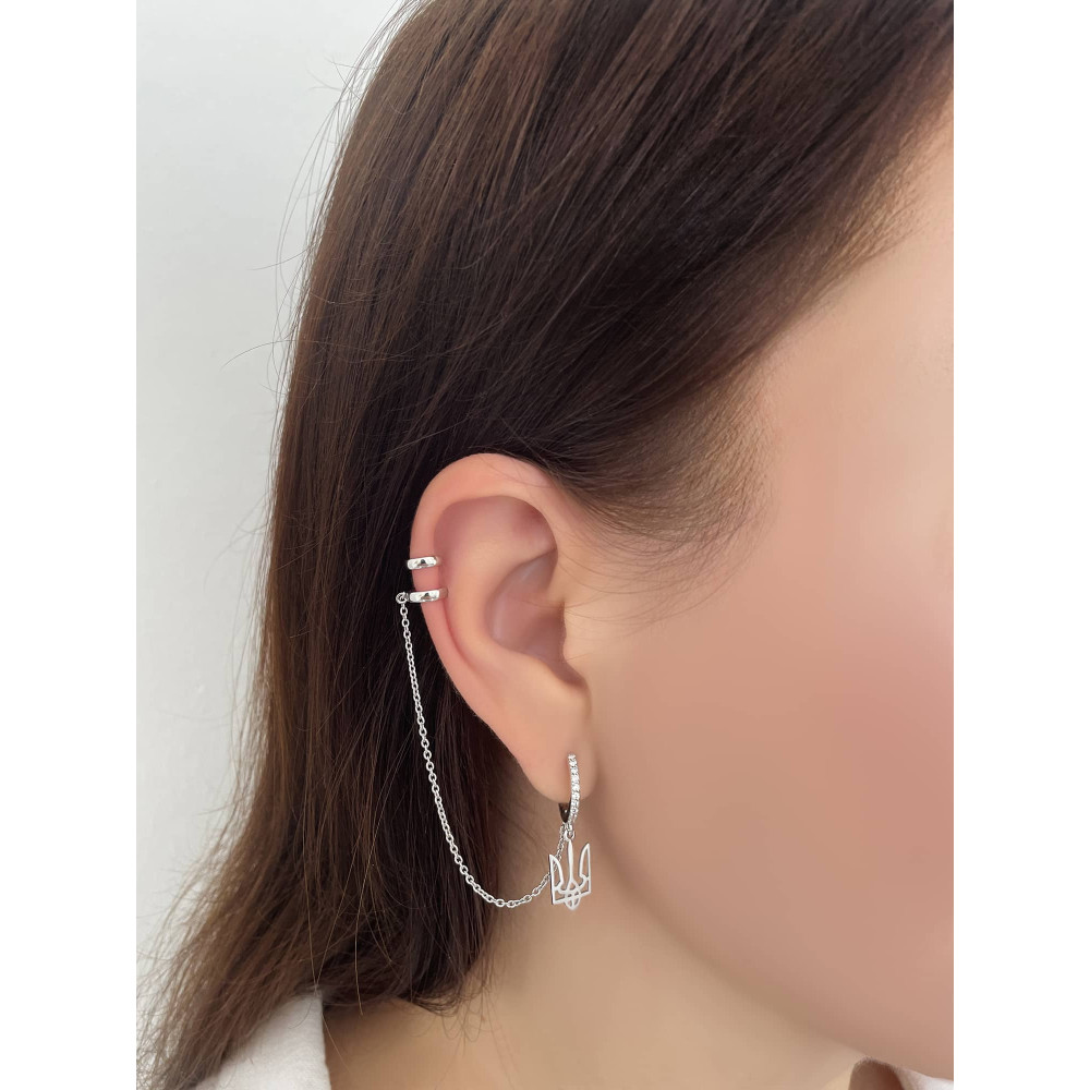 Срібна сережка Тризуб з кафою (40024.2) - 1