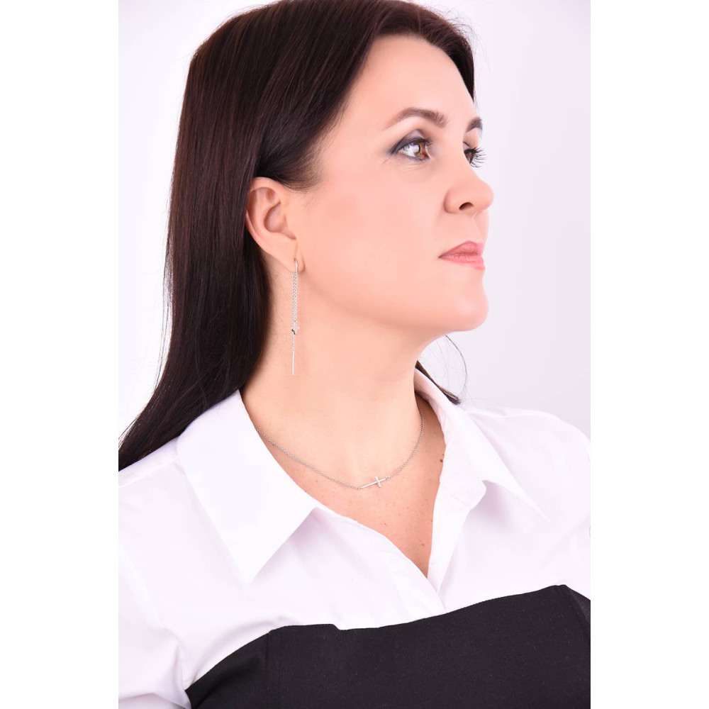 Срібні сережки-протяжки Конюшина (40047) - 4