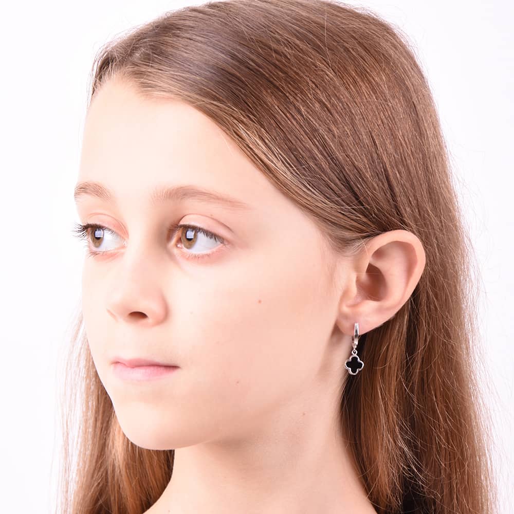 Срібні сережки Конюшина з оніксом (40056) - 4