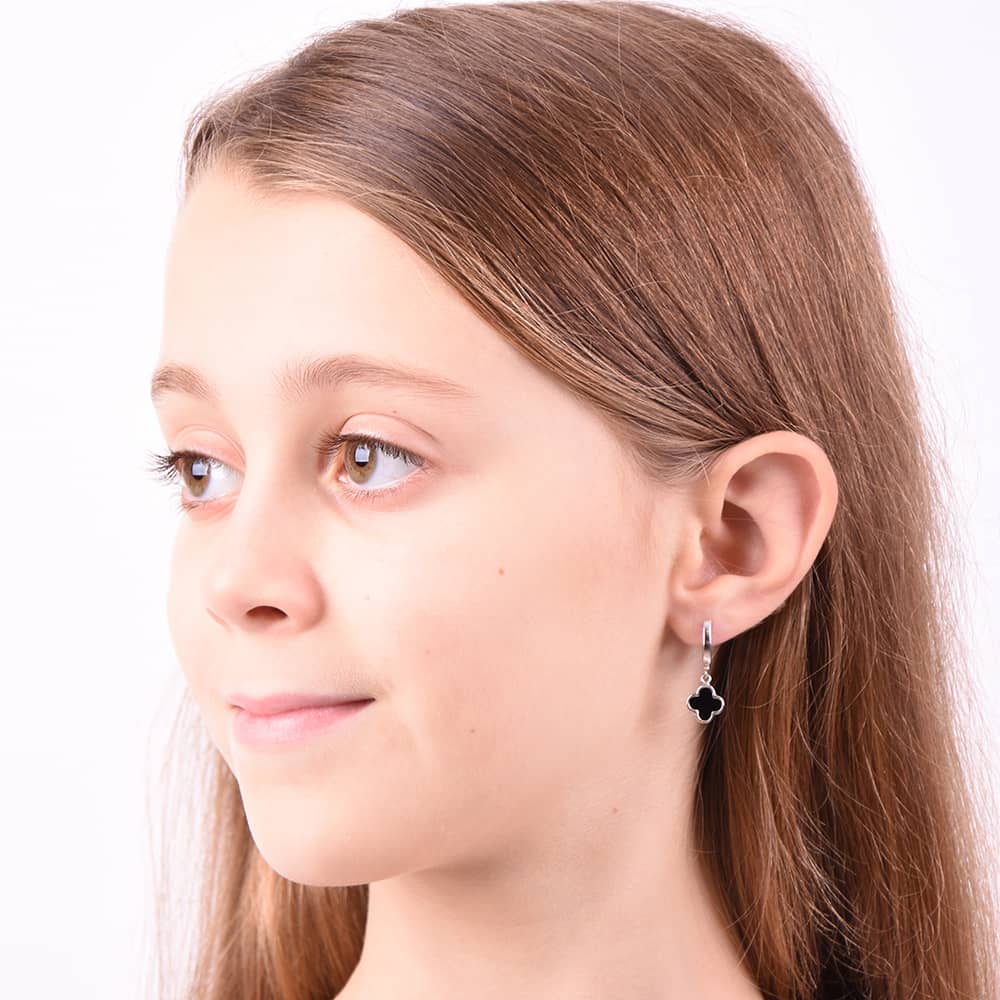 Срібні сережки Конюшина з оніксом (40056) - 5