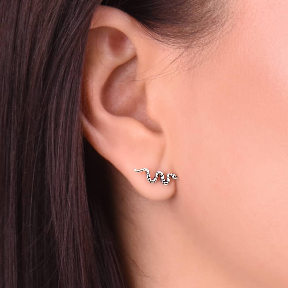 Срібні сережки-гвоздики Змія (40074) - 2