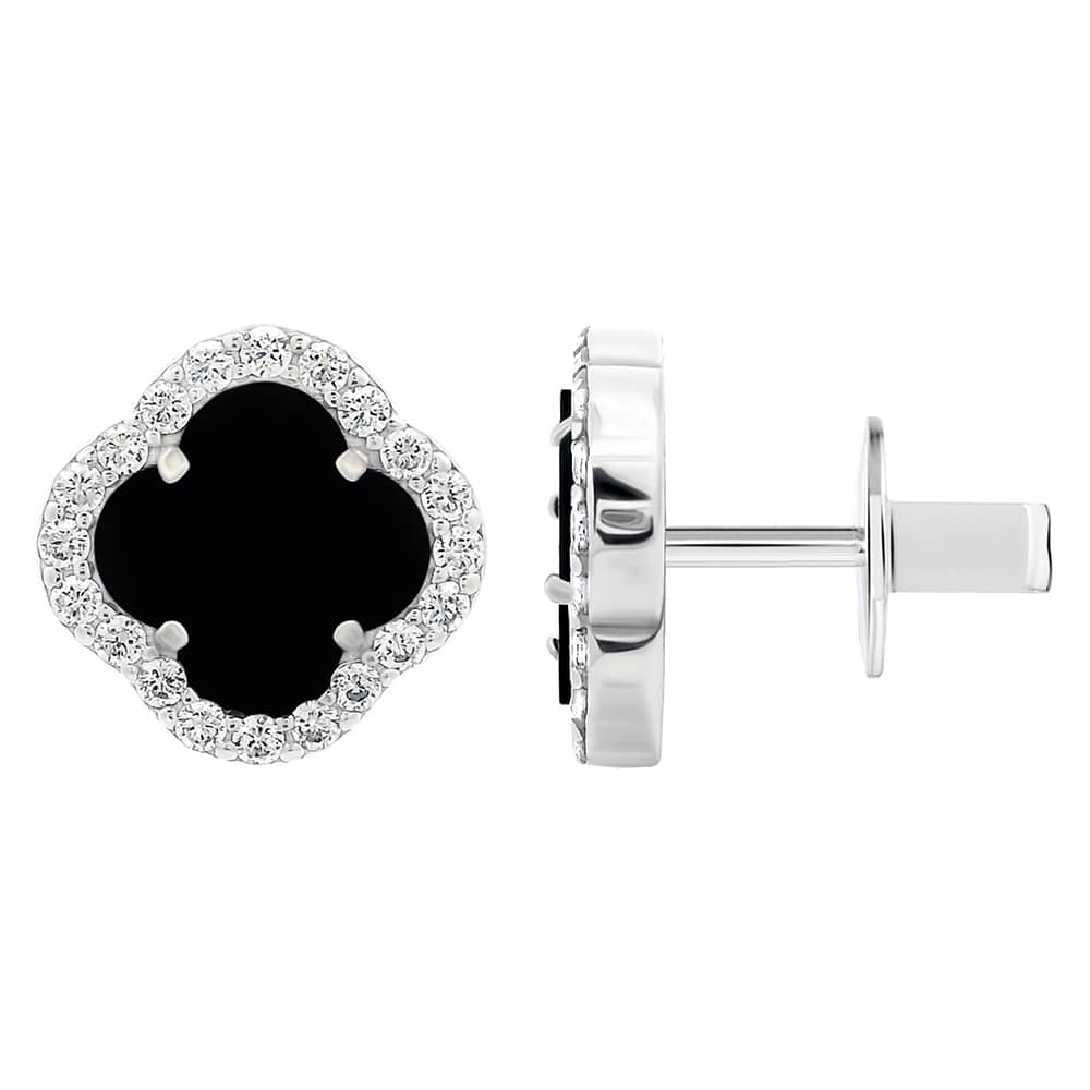 Срібні сережки Конюшина з оніксом (40082) - 1