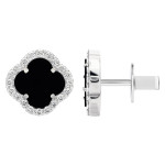 Срібні сережки Конюшина з оніксом (40082) - комплект