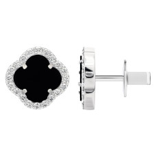 Срібні сережки Конюшина з оніксом (40082)