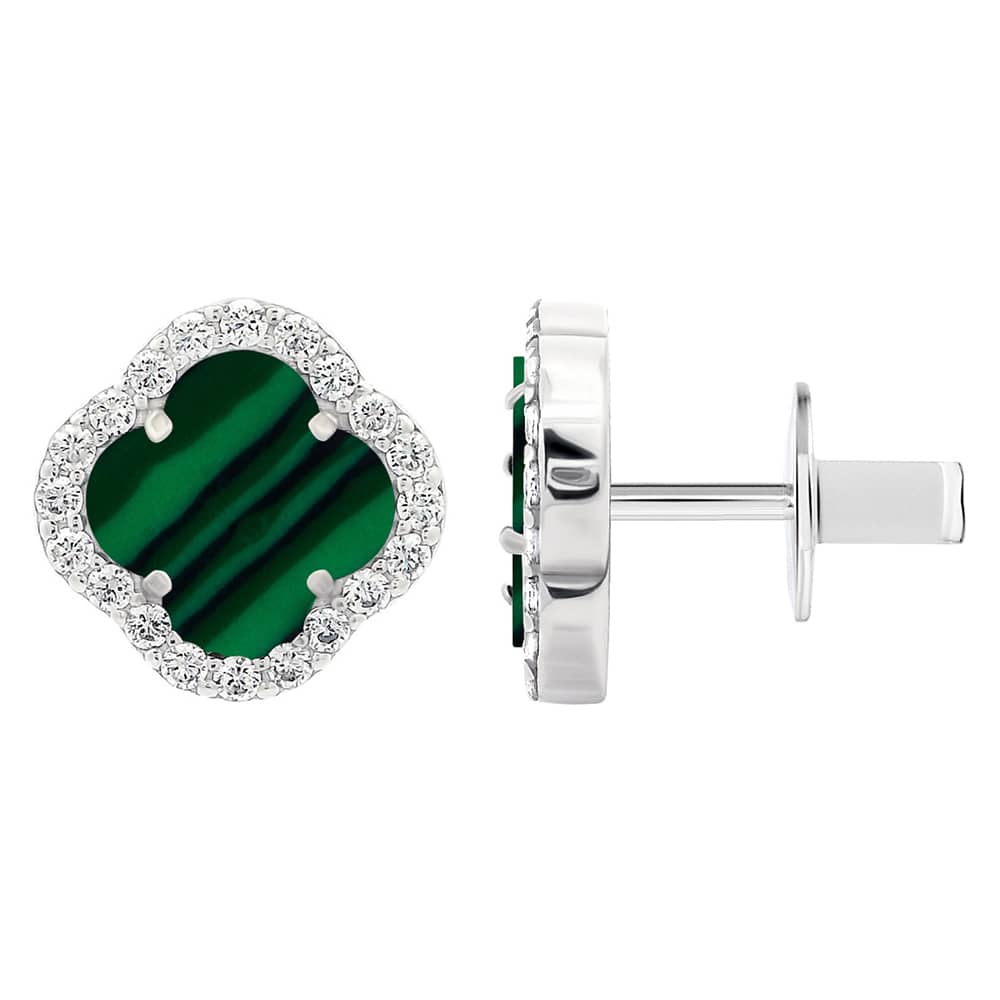 Срібні сережки Конюшина з малахітом (40082.1) - 1