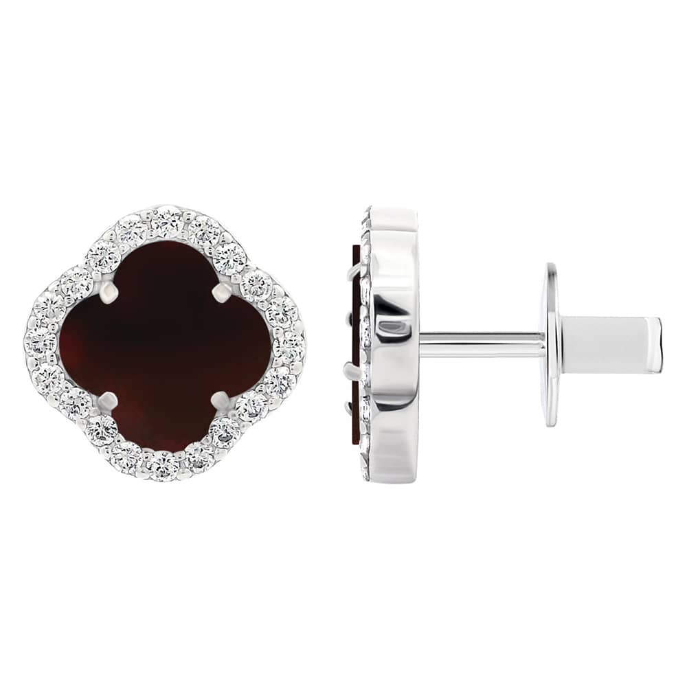 Срібні сережки Конюшина з червоним агатом (40082.4) - 1