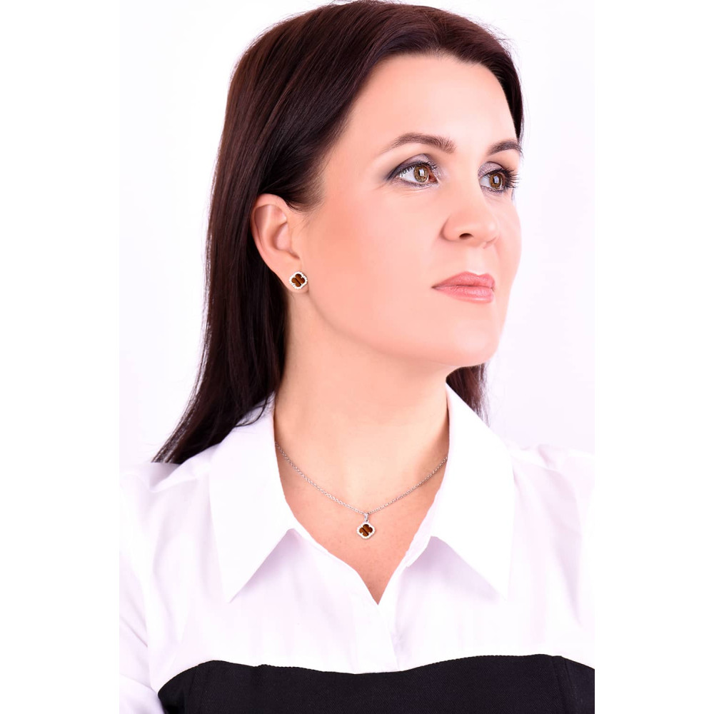 Срібний кулон Конюшина з тигровим оком (7374.5) - 2