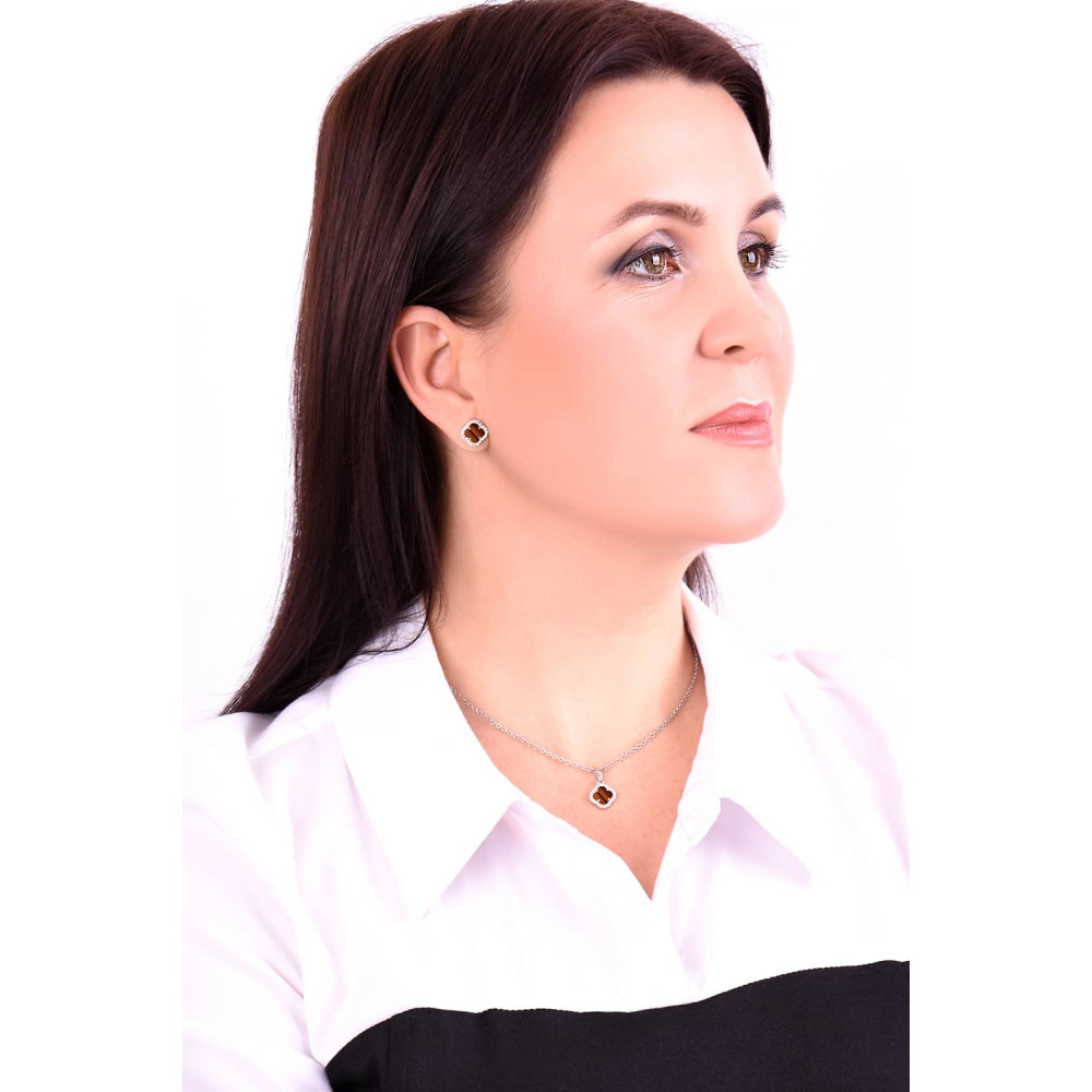 Срібний кулон Конюшина з тигровим оком (7374.5) - 3