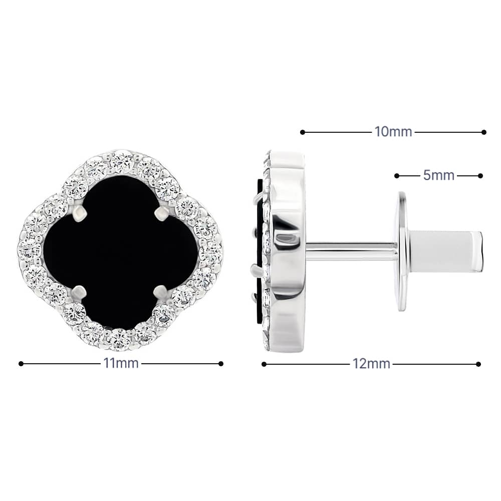 Срібні сережки Конюшина з оніксом (40082) - 6