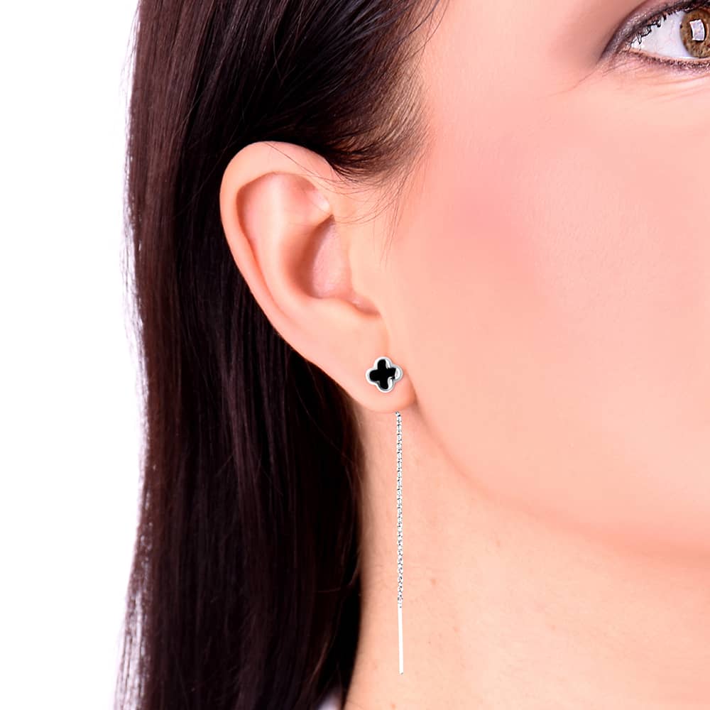 Срібні сережки-протяжки Конюшина з емаллю (40083) - 2