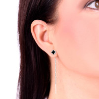 Срібні сережки-протяжки Конюшина з емаллю (40083) Нещодавно переглянуті - 2