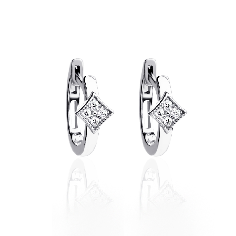 Сережки з білого золота Геометричні кільця  (з40088)   - 1
