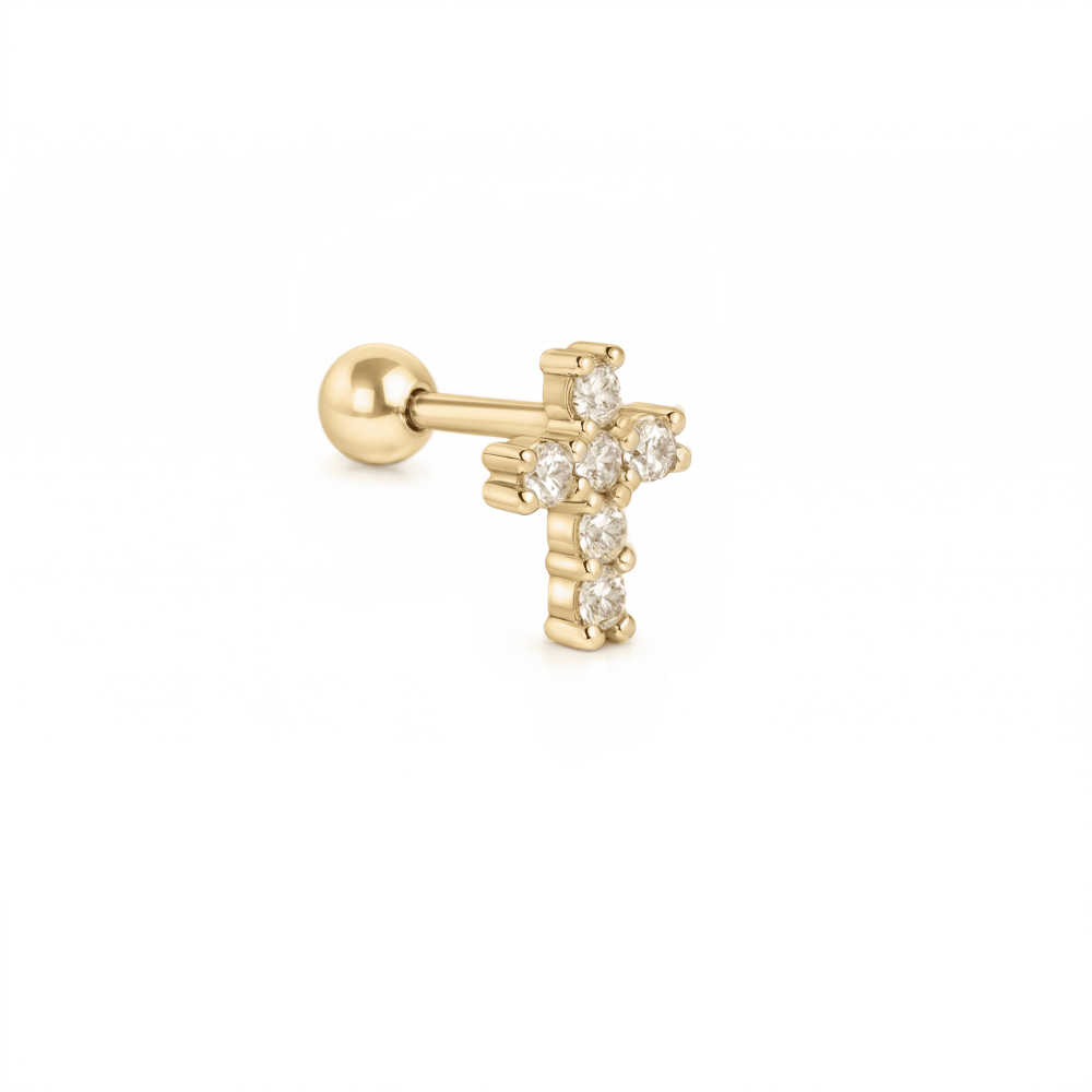 Сережка для хеліксу з жовтого золота Хрестик  (з40102) - 1