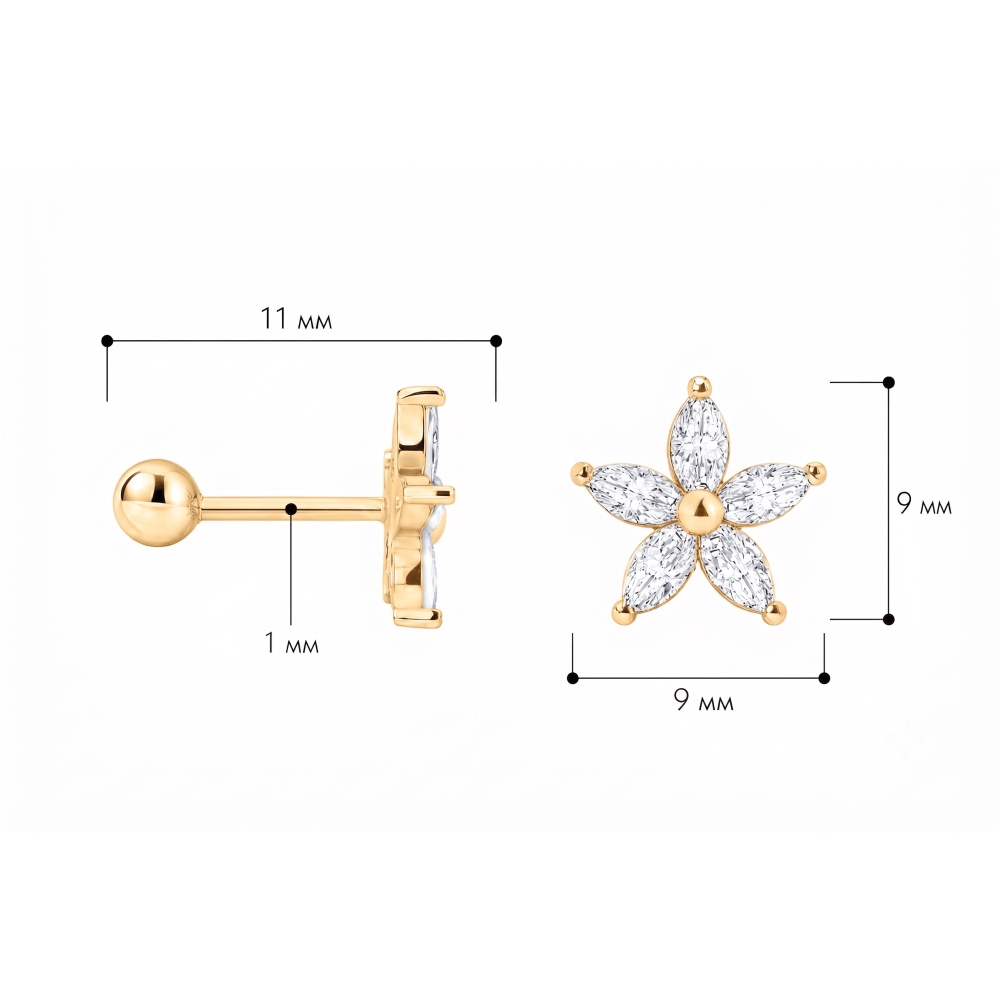 Серьга для хеликса из желтого золота Цветок (з40103) - 3