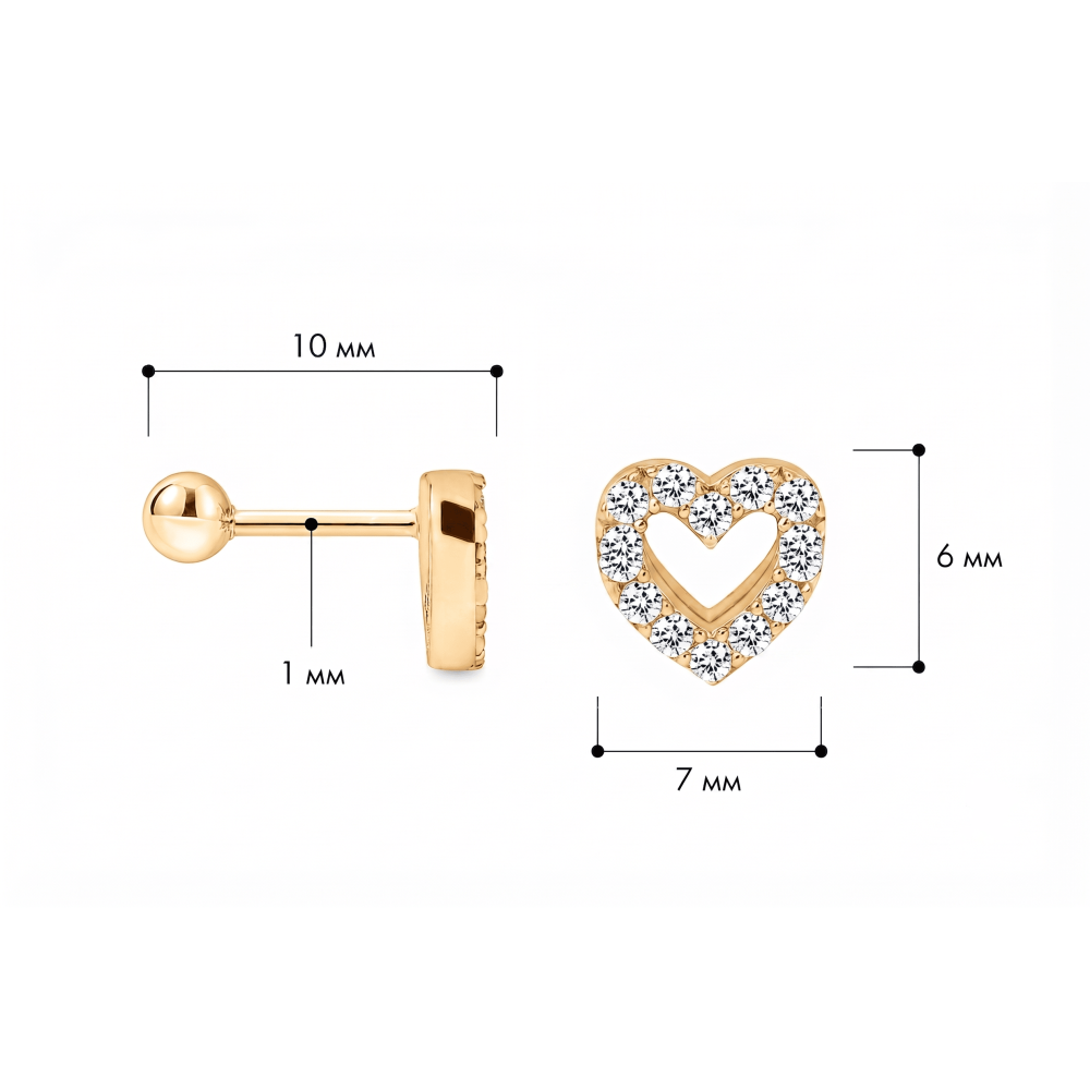 Сережка для хеліксу з жовтого золота Золоте серце  (з40104) - 3