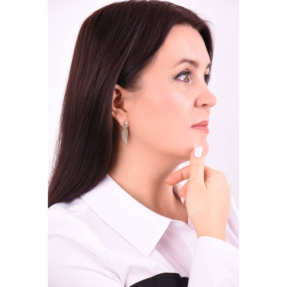 Срібні сережки-гвоздики з позолотою Крила ангела (4756) - 2