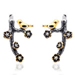 Срібні сережки Пташка на гілці з позолотою (4851) - комплект