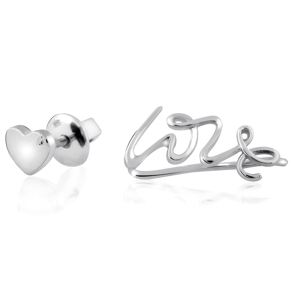Срібна сережка-гвоздик Серце та кафа Love (4899) - 1