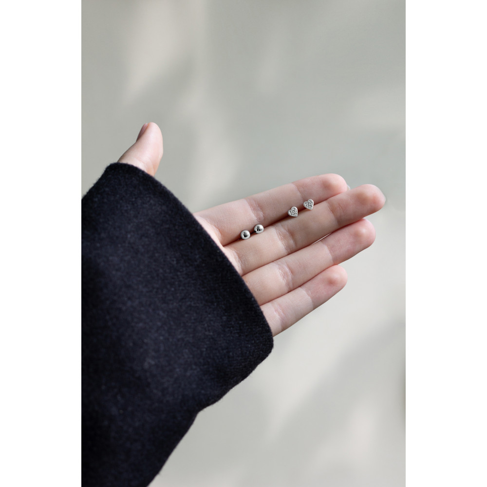 Срібні сережки-гвоздики Серце (4900) - 8