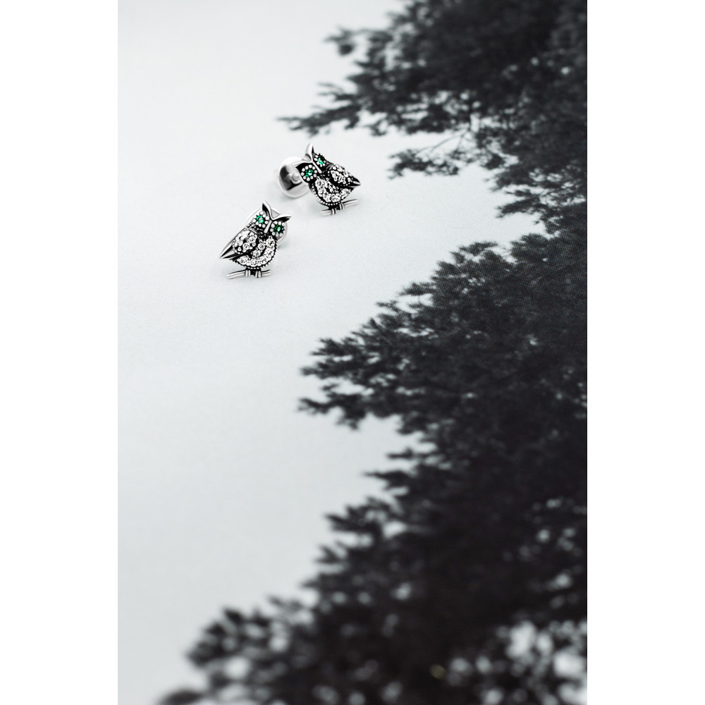 Срібні сережки-гвоздики Сова (4984) - 3