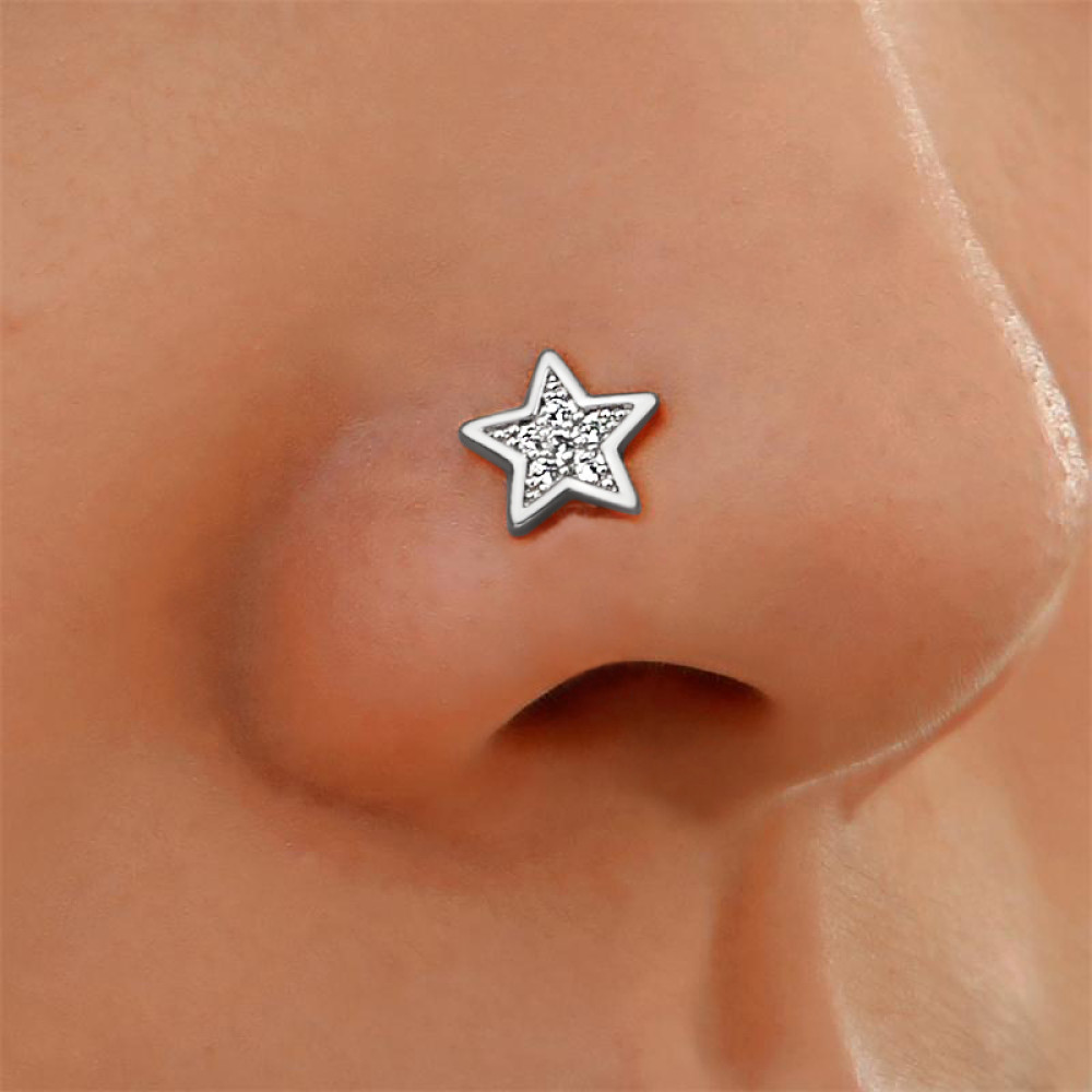 Срібний пірсинг в ніс Зірка (6015) - 2