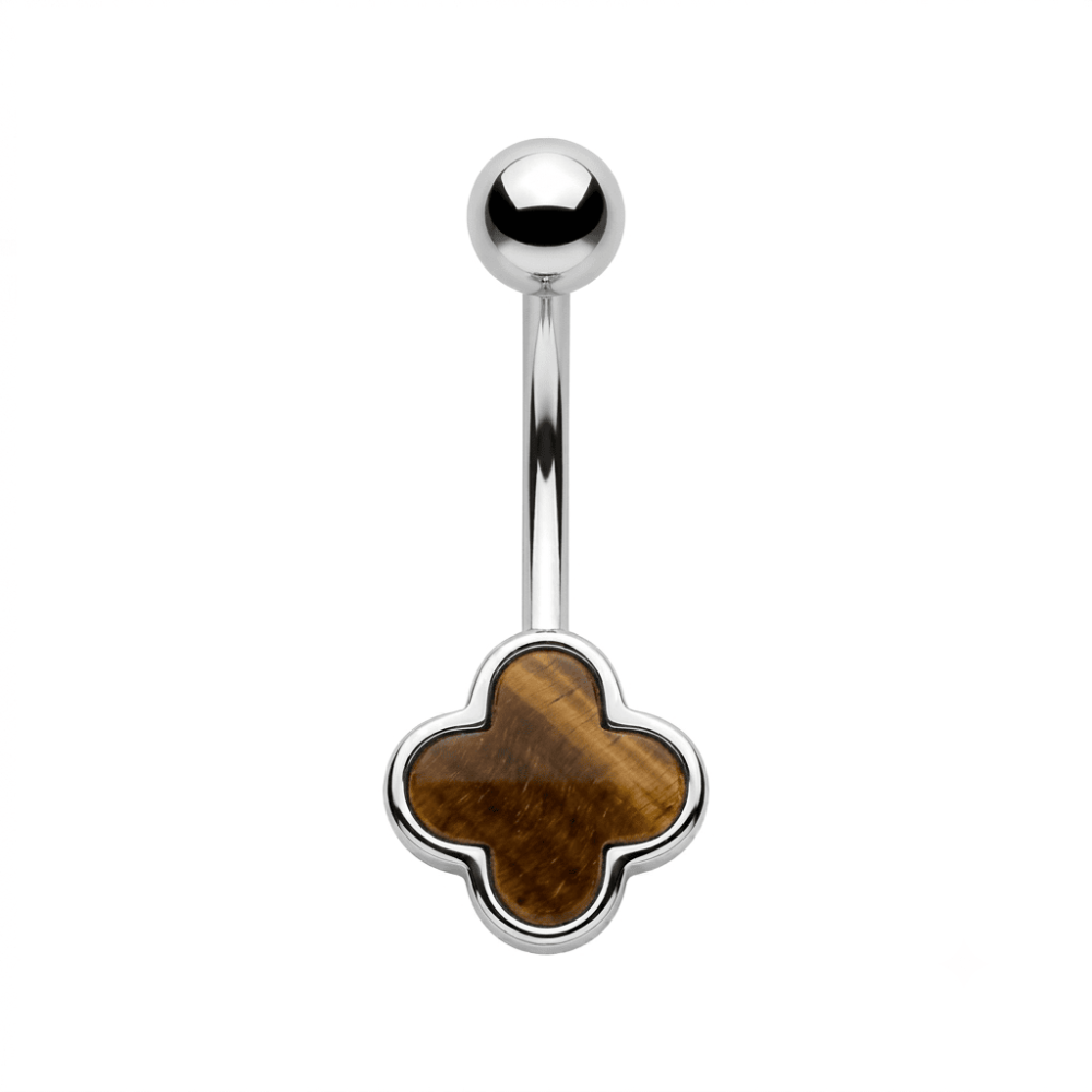 Срібний пірсингу пупок Конюшина з тигровим оком  (6026.5) - 1