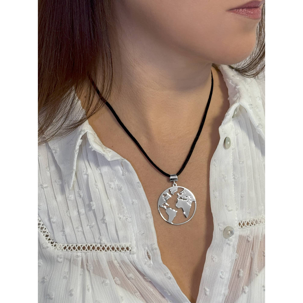 Срібний кулон Мапа світу (7347) - 2