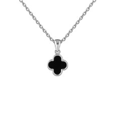 Срібний кулон Конюшина з оніксом (7371)