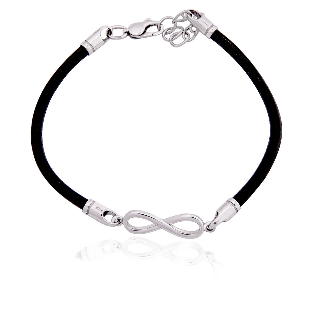 Браслет шкіряний  Нескінченність зі срібними вставками (8018.1) - 1