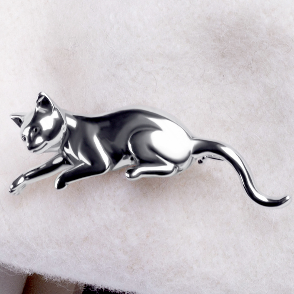 Срібна брошка Кішка (9501) - 1
