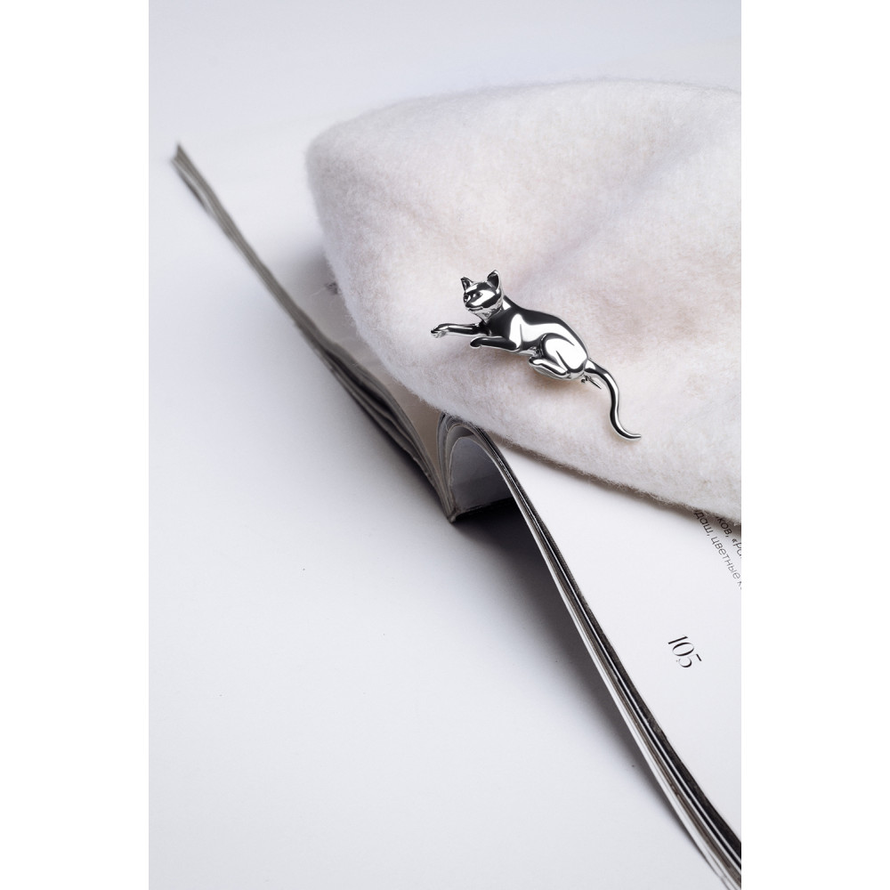 Срібна брошка Кішка (9501) - 3