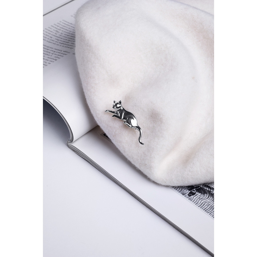 Срібна брошка Кішка (9501) - 4