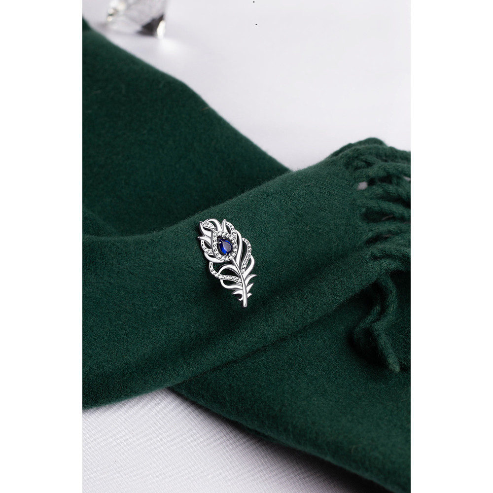 Срібна брошка Перо павича (9517) - 7