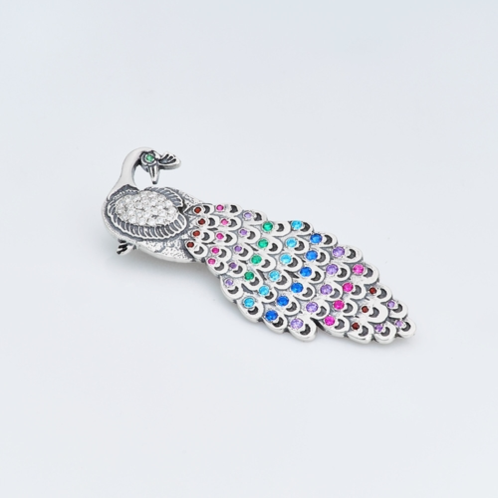 Срібна брошка Павич (9512) - 1