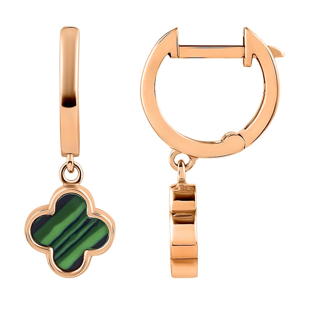 Золоті сережки Конюшина з малахітом (з40056.1) - 1