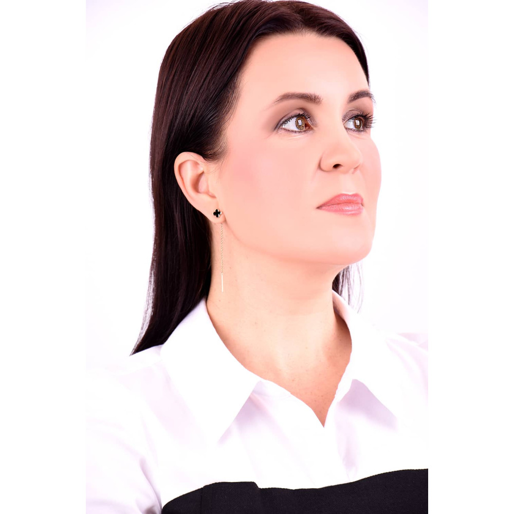 Золоті сережки-протяжки Конюшина з емаллю (з40083) - 3