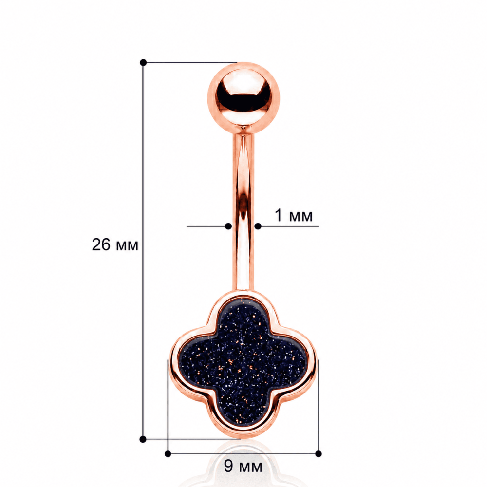 Пирсинг в пупок из красного золота Клевер с авантюрином (з6026.12) - 3